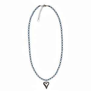 LA MENO Aquamarine & Blue Onyx Serenity Grounding silver heart choker Necklace